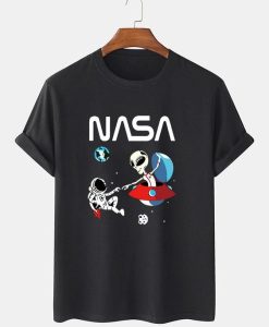 Astronout And Alien Nasa Print T-shirt