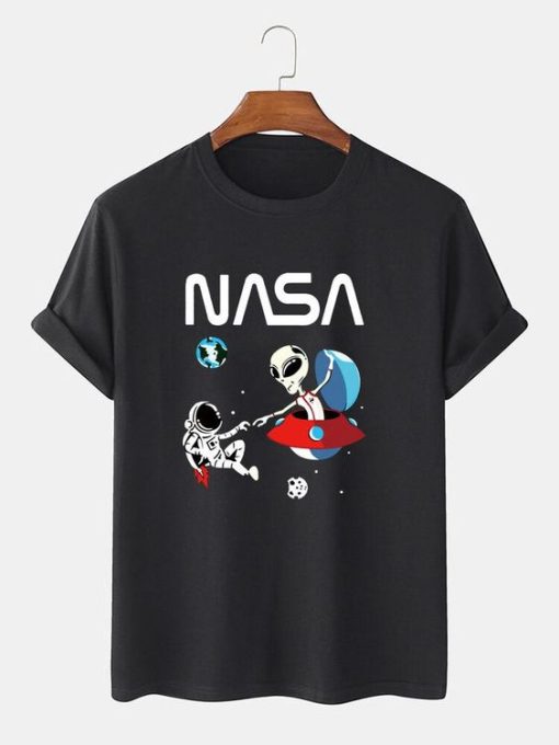 Astronout And Alien Nasa Print T-shirt