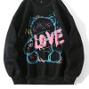 Bear And Letter Graphic Thermal Sweatshirt