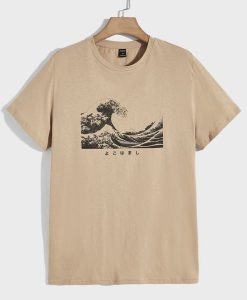 Men Wave And Japanese Letter Graphic Tee