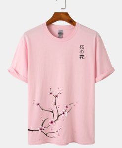 Mens Cherry Blossoms Print Japanese T-shirt