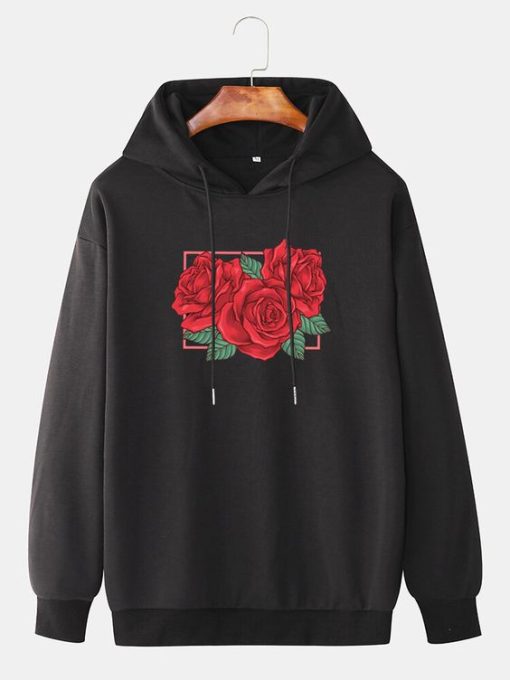 Mens Rose Graphic Printed Drop Hoodies