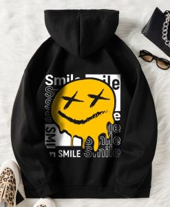 Smile Letter & Cartoon Face Print Hoodie