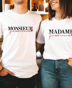 Madame Monsieur personalized last name red heart Couple T Shirt AL