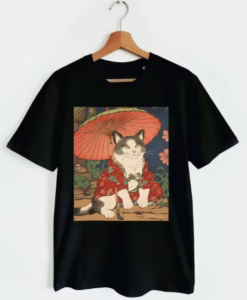 Adorable Geisha Cat With Parasol T-shirt AL